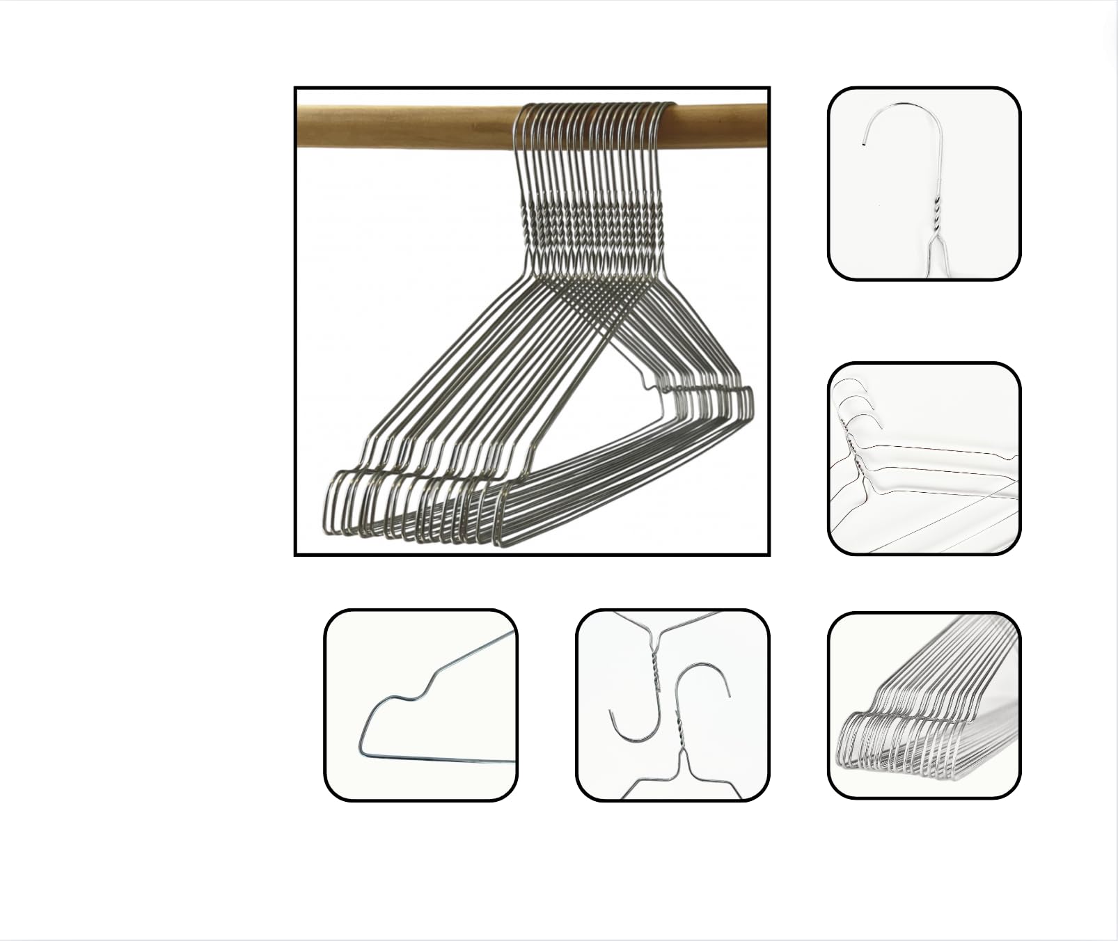 HANGERWORLD 10 Grucce in Metallo 43cm Extra Strong con Gancio a Cappio per Hotel e Stand Porta Abiti