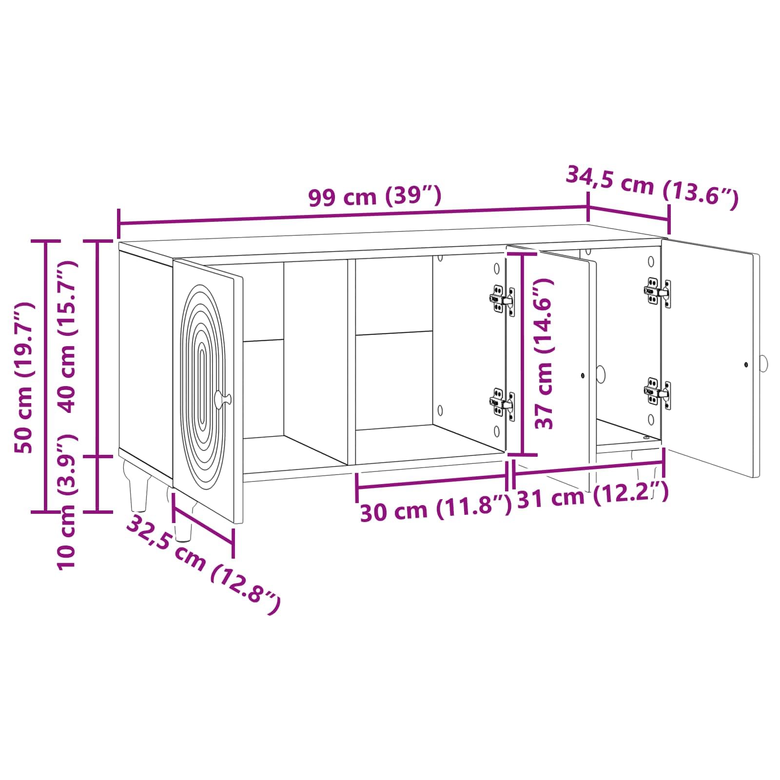 Szafka pod telewizor dąb Sonoma z materiału drewnopochodnego 99 x 34,5 x 50 cm z 3 drzwiami obrotowymi, miejsce do przechowywania i miejsce do przechowywania, do salonu, sypialni, kącik