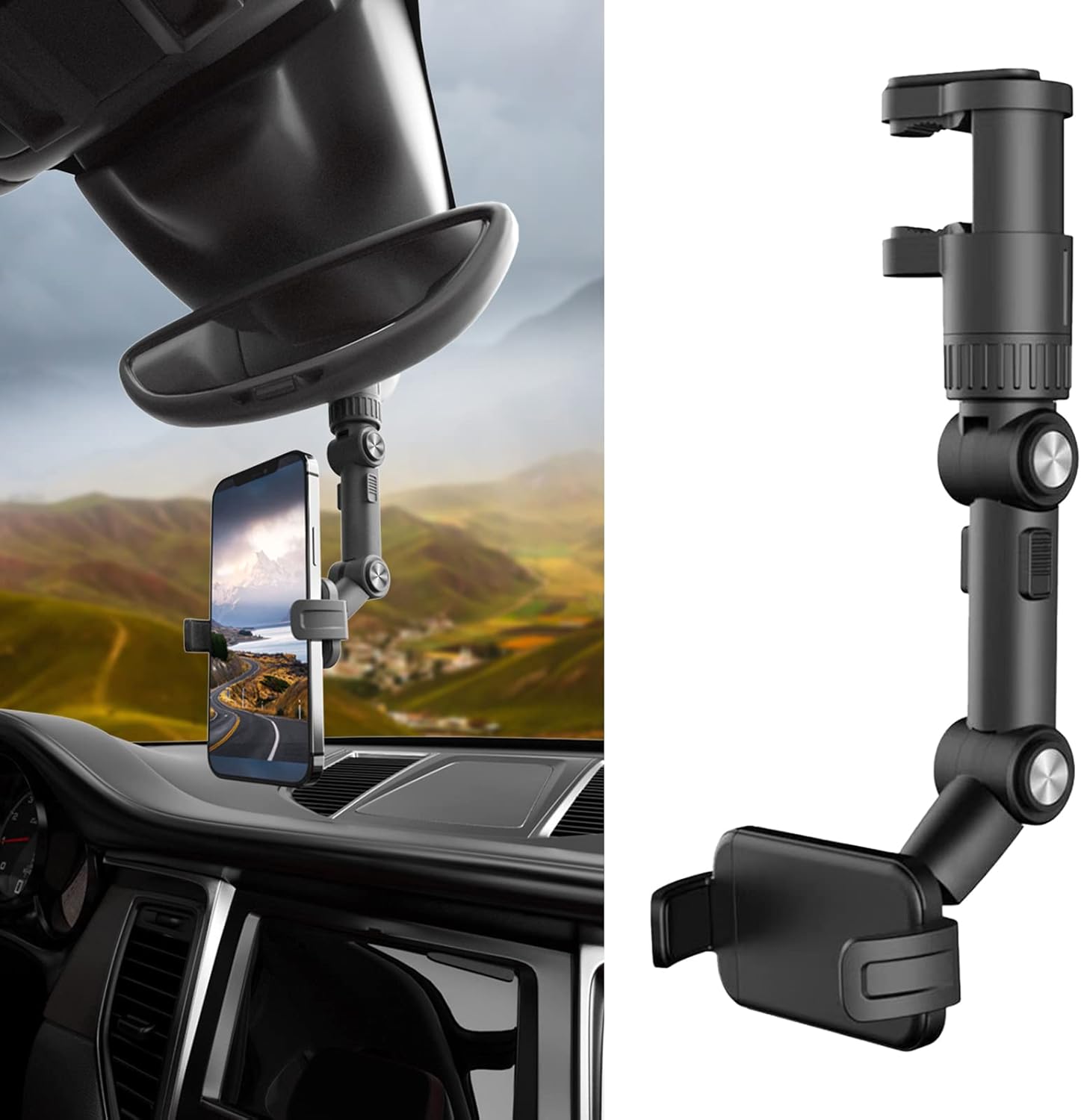 yonwait 1 Pack Rearview Mirror Phone Holder, Rotatable and Retractable Adjustment