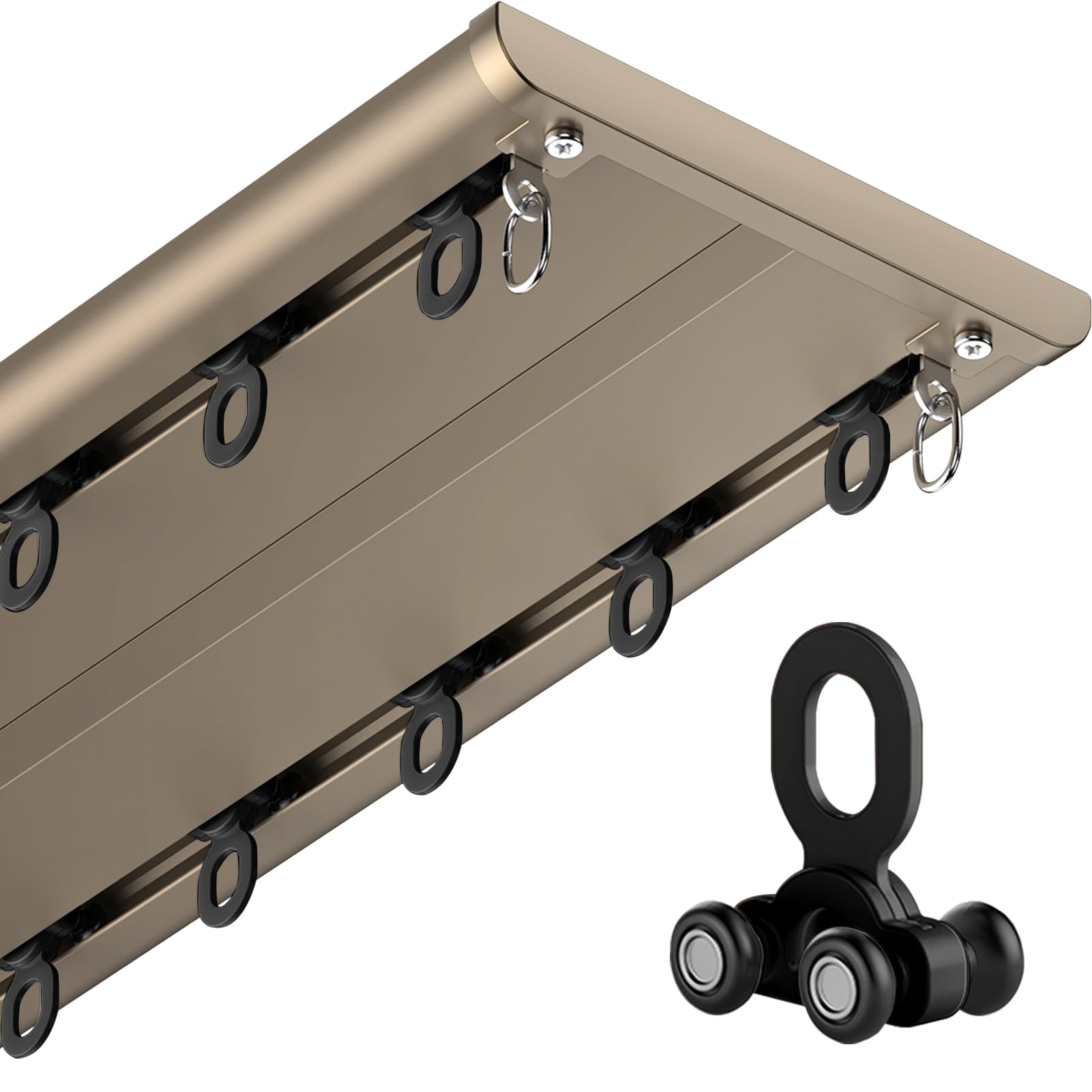 Leises zweireihiges Deckenschienensystem – 3 m flexible Aluminiumschiene für Raumteiler, biegbares Design, ideal für Wohnzimmer und Schlafzimmer, Champagner-Finish