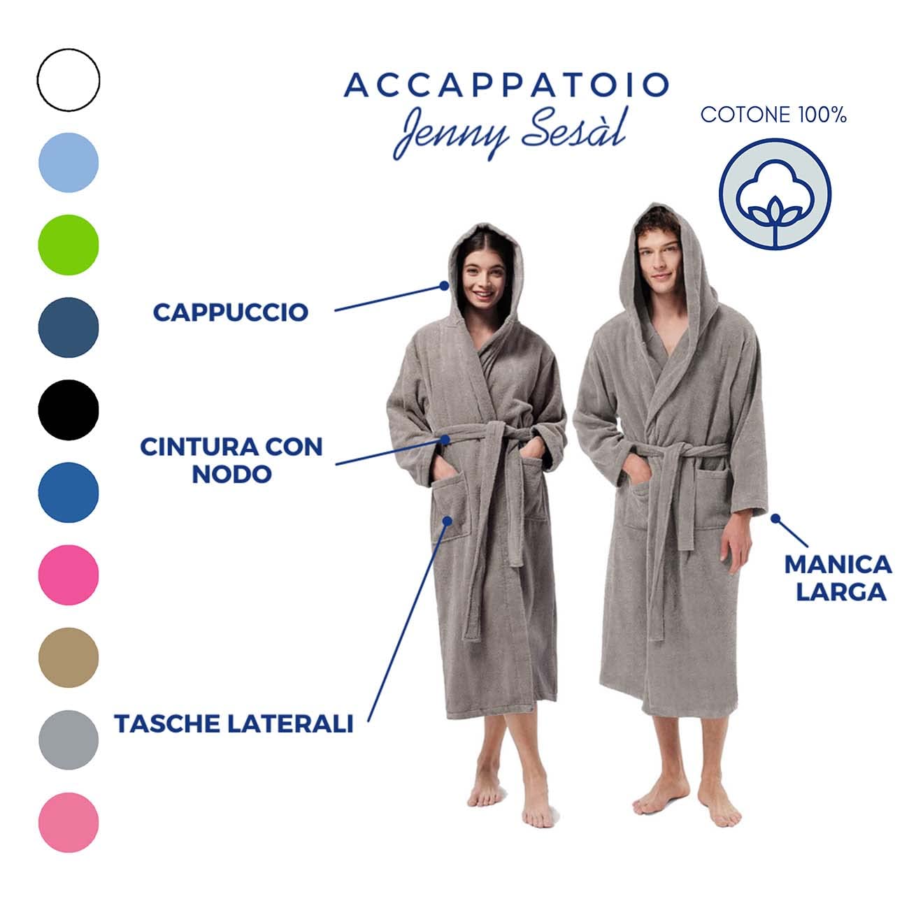 Jenny Sesal Albornoz unisex de rizo, ideal para casa, spa, sauna, gimnasio, suave y con alta capacidad de secado
