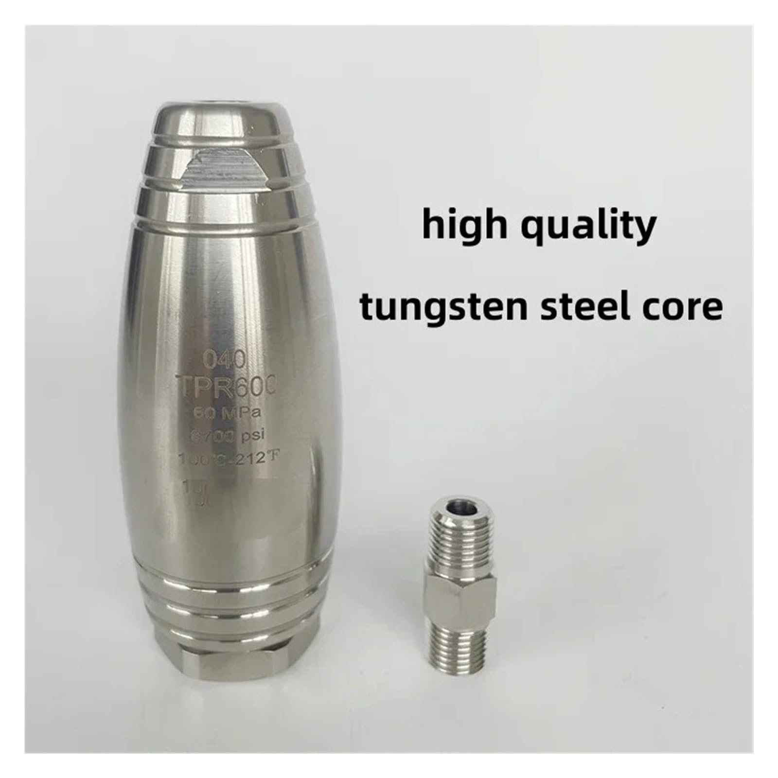 Boquilla Giratoria Turbo, Carburo De Tungsteno De 600 Bar | Explosión turbo de 600 bares. Núcleo de carburo de tungsteno. Completamente inoxidable. Ajuste de 1/4" BSP H.