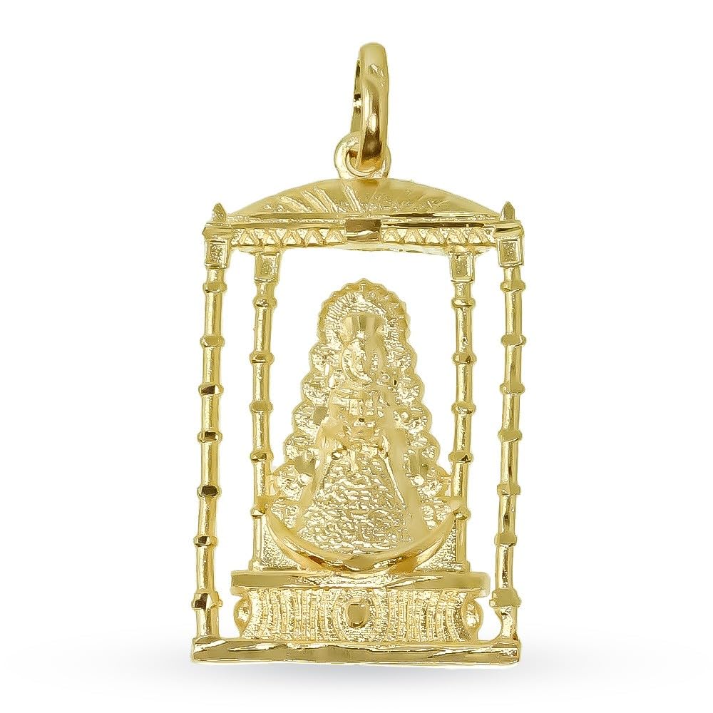 Virgen del Rocío Bajo Palio Colgante Plata Ley 925m maciza 29mm. chapado oro sobre Andas de Salida