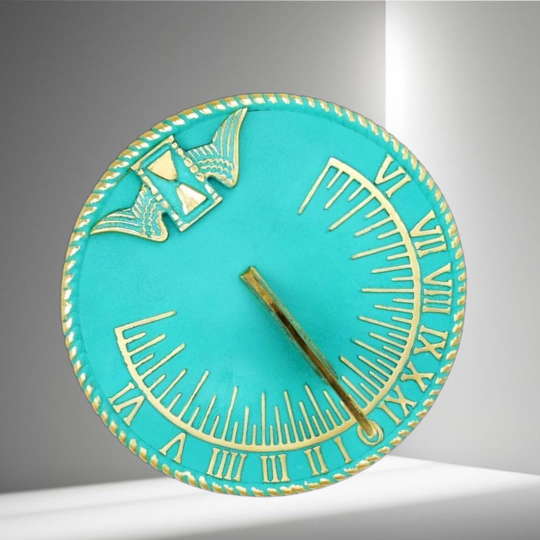 Sundial Turquoise Brass Vintage Sundial for Yard Decorations Outdoor 10" inch Size | Amazing Wings Bold Design
