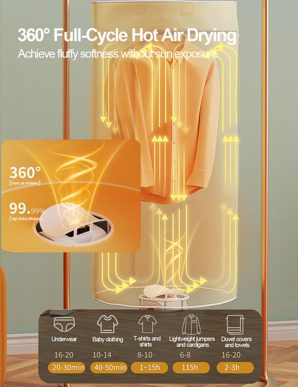 Secadora de Ropa Eléctrica Portátil 600 W 3 en 1 con Bomba de Calor | Secador de Aire Caliente para Ropa y Zapatos con Temporizador Ideal para Apartamentos Hogar y Viajes