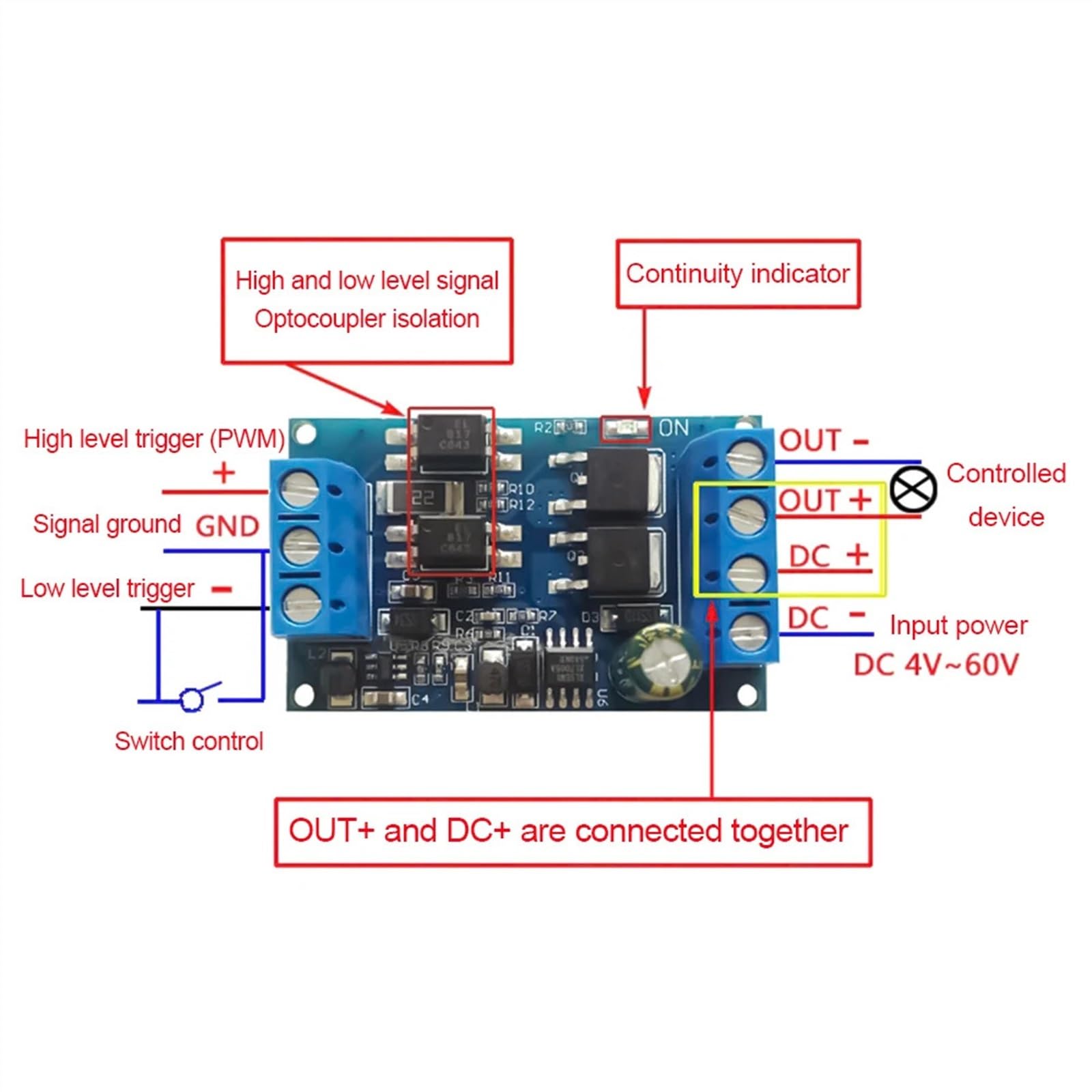 DC4-60V 600W MOSFET Trigger / Schalter Antriebsmodul – PWM-Steuerung, NEU