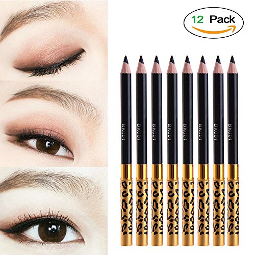LKE 12pcs/set Eyebrow Pencil Waterproof Two Sides With Brush Leopard Design Black Eyebrow Enhancer Pencil Make Up Tool