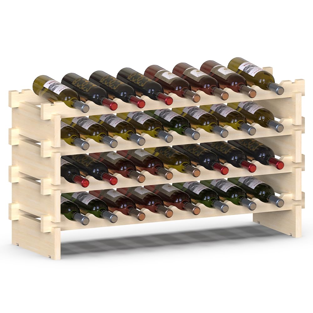 BAKAJI Cantinetta Portavino in Legno con 32 Scomparti Porta Bottiglie di Vino, Champagne, Portabottiglie da Terra, Cantina Angolo Bar per Salotto, Cucina, Bistrot, Ristorante 90 x 30 x 54 cm