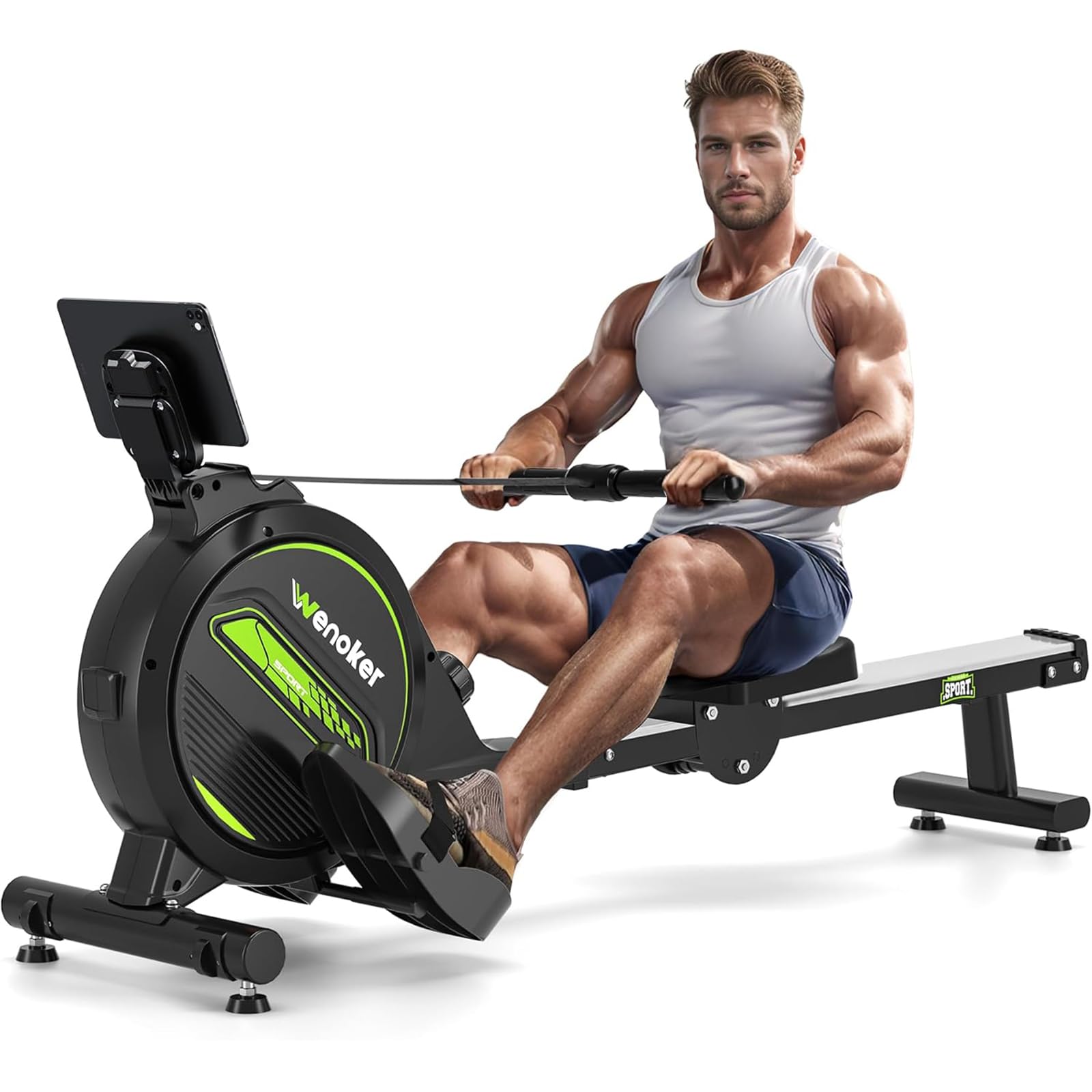 WENOKER Rameur Musculation D'appartement, Rameur Magnétique Silencieux, Glissières Doubles améliorées, Ultra Silencieux, LCD-Datenanzeige, Capacité Maximale 160KG