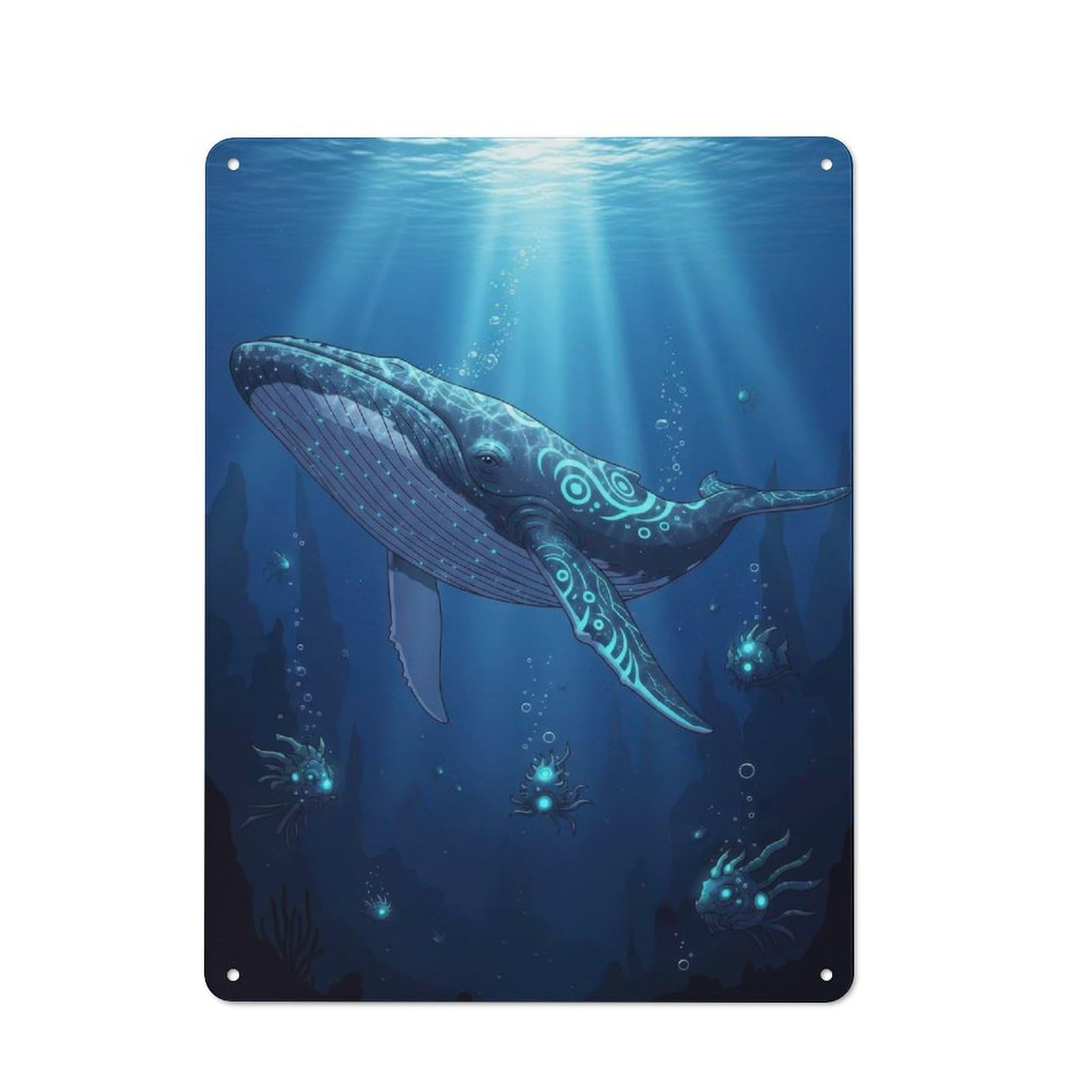 Junmoney Glowing Whale Underwater Scene Metal Wall Sign 40X30cm Featuring For Café Or Restaurant, For Vintage Wall Decor Fans, For Metal Sign Collectors