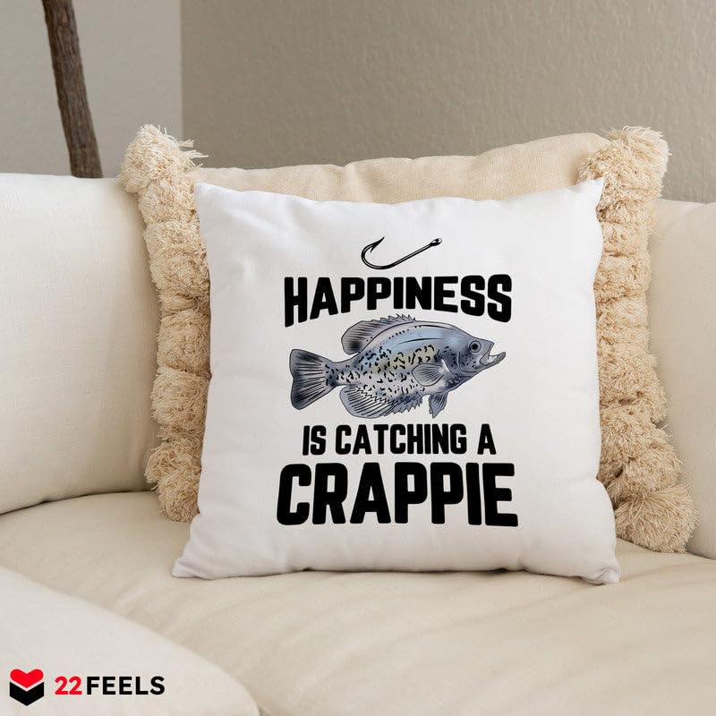 22Feels Funny Fishing Pillow Men Black Crappie Bass Fish Cushion Him Angler Decoration Fisherman Dad Grandpa Boyfriend Uncle 16x16in