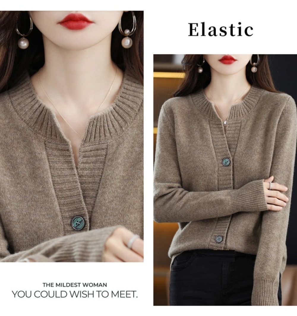 EIBA Cárdigans para Mujer,Cárdigans De Punto para Mujer, Informal, Liso, Marrón, Cuello Redondo, Botón Abierto, Suéteres Delanteros, Cárdigan, Otoño, Grueso, Suave, Acogedor, Manga Larga, Abrigo D
