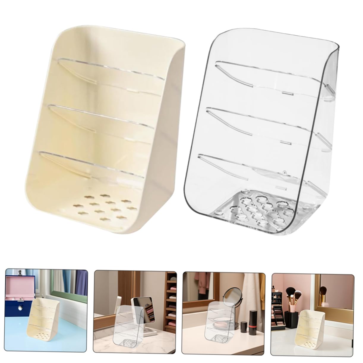 SHINEOFI 2pcs Organiseur de Bureau Transparent Boîte de Rangement pour Stylos et Pinceaux Maquillage Base Stabilisante pour Bureau ou Table de Soin