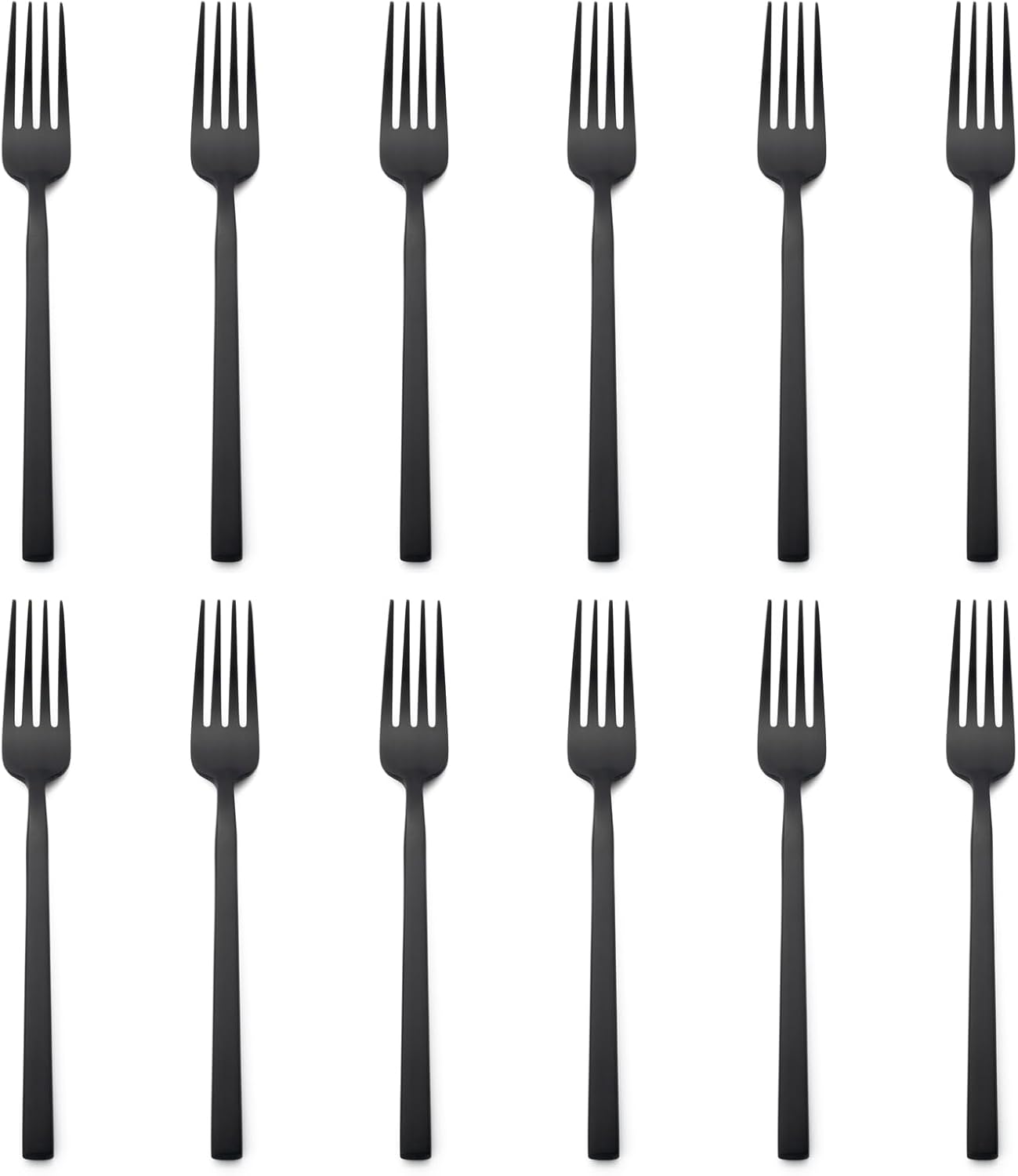 Alata Cube Black 12-Piece Forged Dinner Forks Stainless Steel, Matte Satin Polished Cutlery Set, Dishwasher Safe