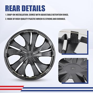 Winjet 15 inch Hubcaps Wheel Rims Cover for 2007-2025 Nissan Versa Wheel Rim Covers,Heavy Duty PP Material Snap On Installation (15 Inch Set of 4,Black Lacquer)