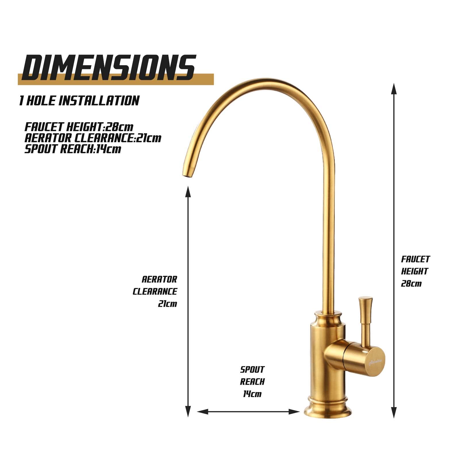 Achelous Grifo de filtro de agua de cocina dorado, grifo de agua potable sin plomo de acero inoxidable se adapta a unidades de ósmosis inversa o sistema de filtración de agua en espacio sin aire