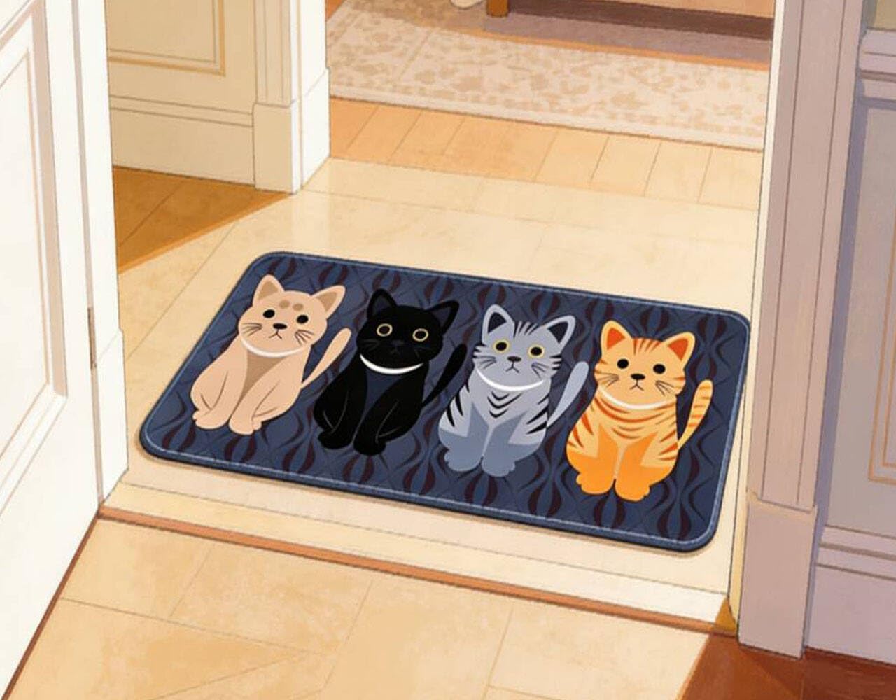1 PCS Grey Rectangle Cartoon Lovely Cat Pattern Mat Rug for Stairway Toilet Floor Bedroom Living Room Bathroom Kitchen Home Decoration Area Rugs（50x120CM）