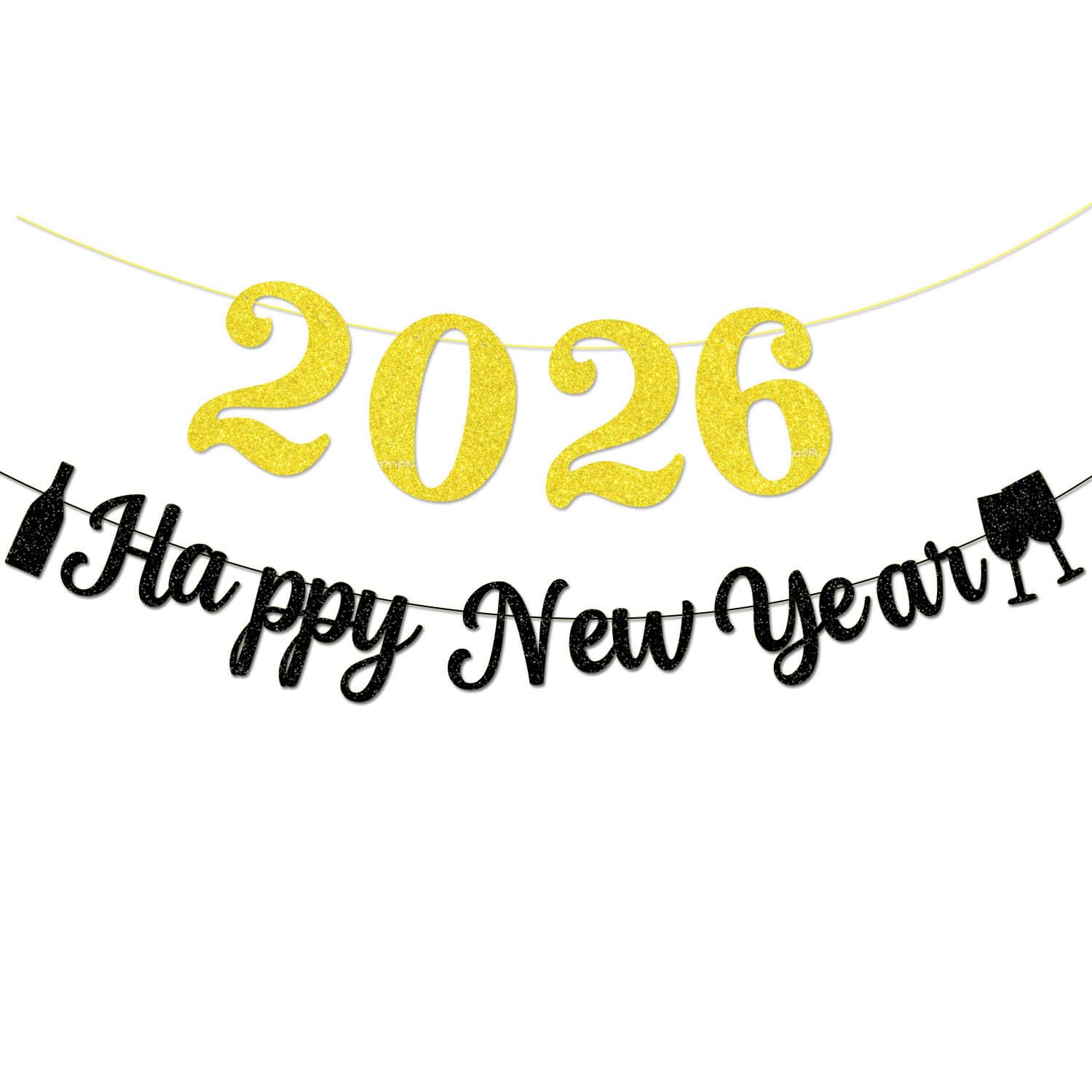 Joyeah Happy New Year 2026 Banner and Bunting Decorations, Large Number Sign for New Year's Eve Party Supplies