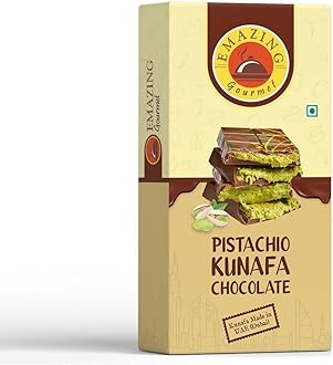 Emazing Gourmet Pistachio Kunafa Chocolate Bar 100gm|Rich Pistachio Filling, Crispy Dubai Kunafa chocolate bar