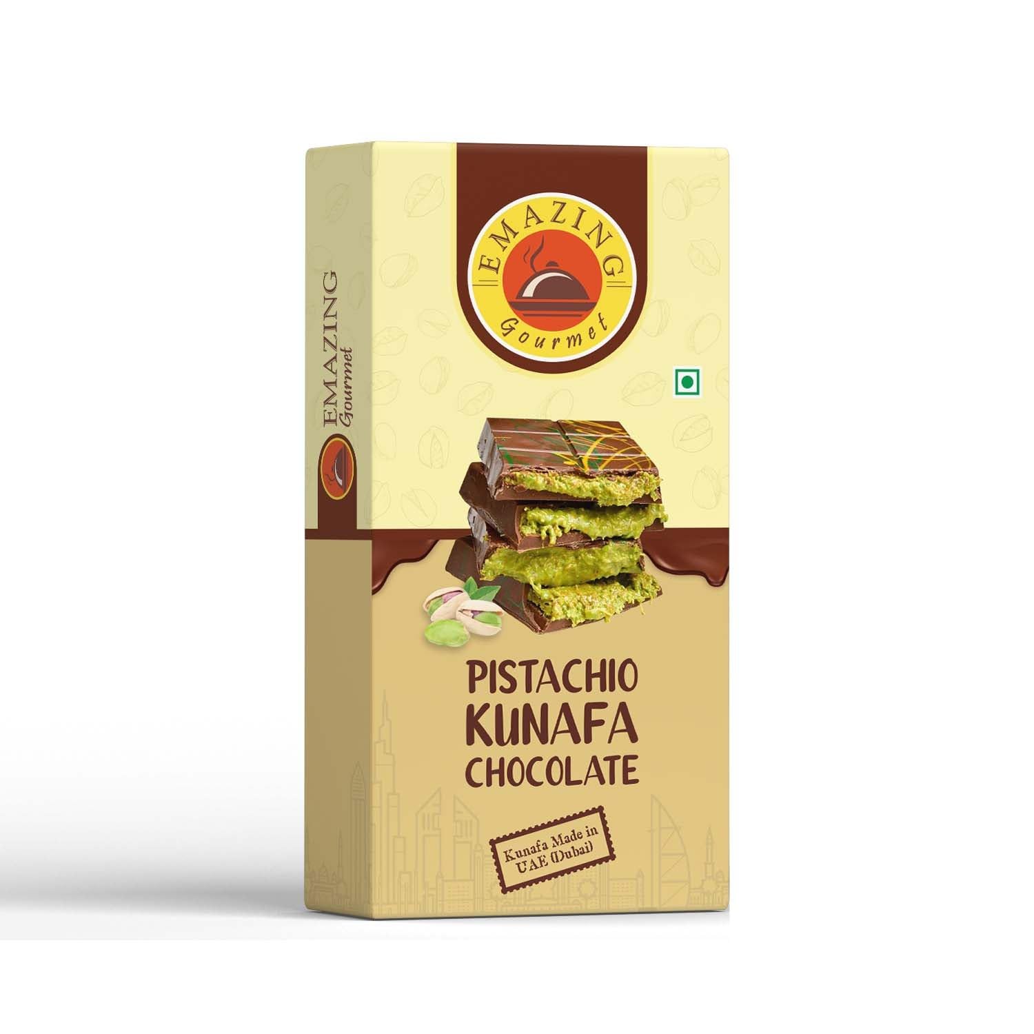 Emazing Gourmet Pistachio Kunafa Chocolate Bar 100gm|Rich Pistachio Filling, Crispy Dubai Kunafa chocolate bar