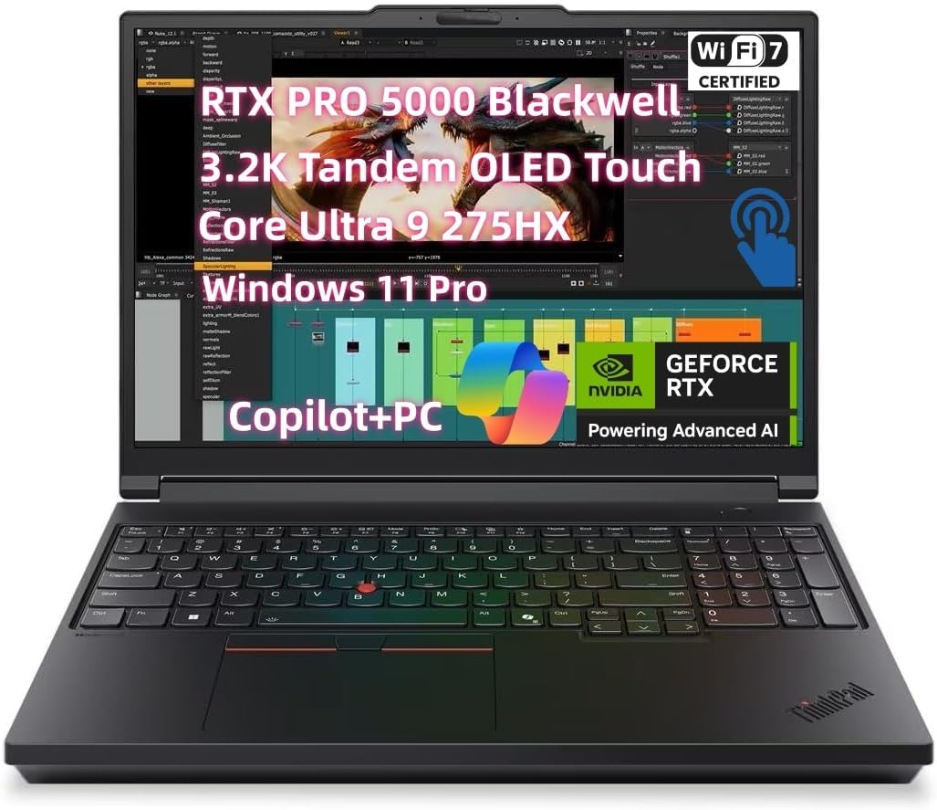 NewLenovo ThinkPad P16 Gen 3 Mobile Workstation Laptop (16" 3.2K+ Tandem OLED Touch, Core Ultra 9 275HX, 128GB RAM 4TB SSD Gen5, RTX PRO 5000 Blackwell 24GB), Thunderbolt5 WiFi 7 Backlit Win 11 Pro