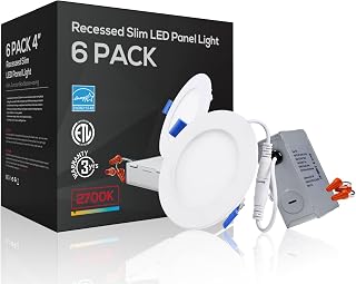 TORCHSTAR 6-Pack 4 Inch Ultra-Thin LED Recessed Light, 10W, 2700K | Aluminum Dimmable Slim LED Downlight with Junction Box, Soft White, ETL & ES