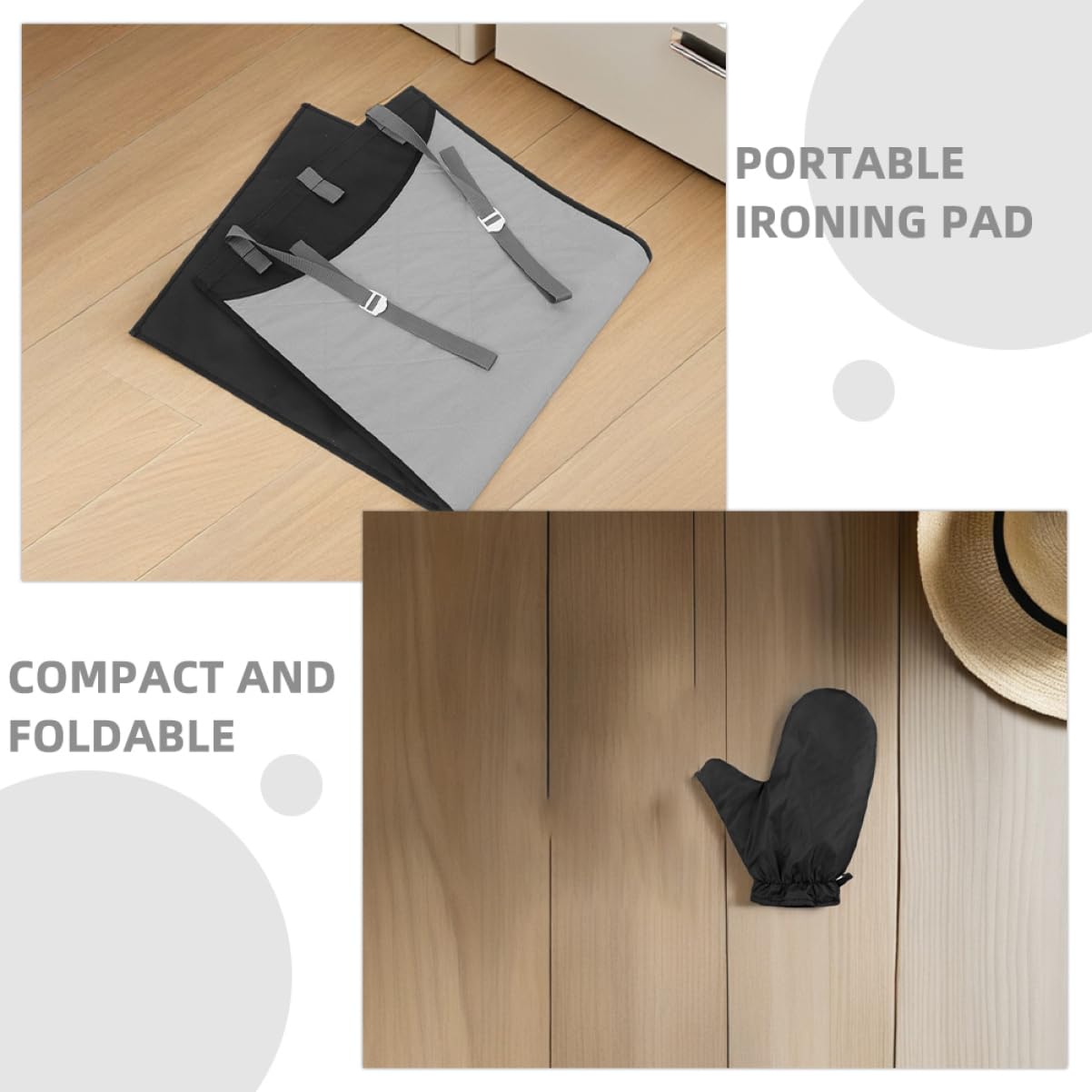 Tragbare Bügelmatte mit Türaufhängung, Faltbar für Zuhause und Reisen | Dampffestes Handschuhset, Glatte Oberfläche, Baumwolle Polyester Oxford, für Kleine Räume