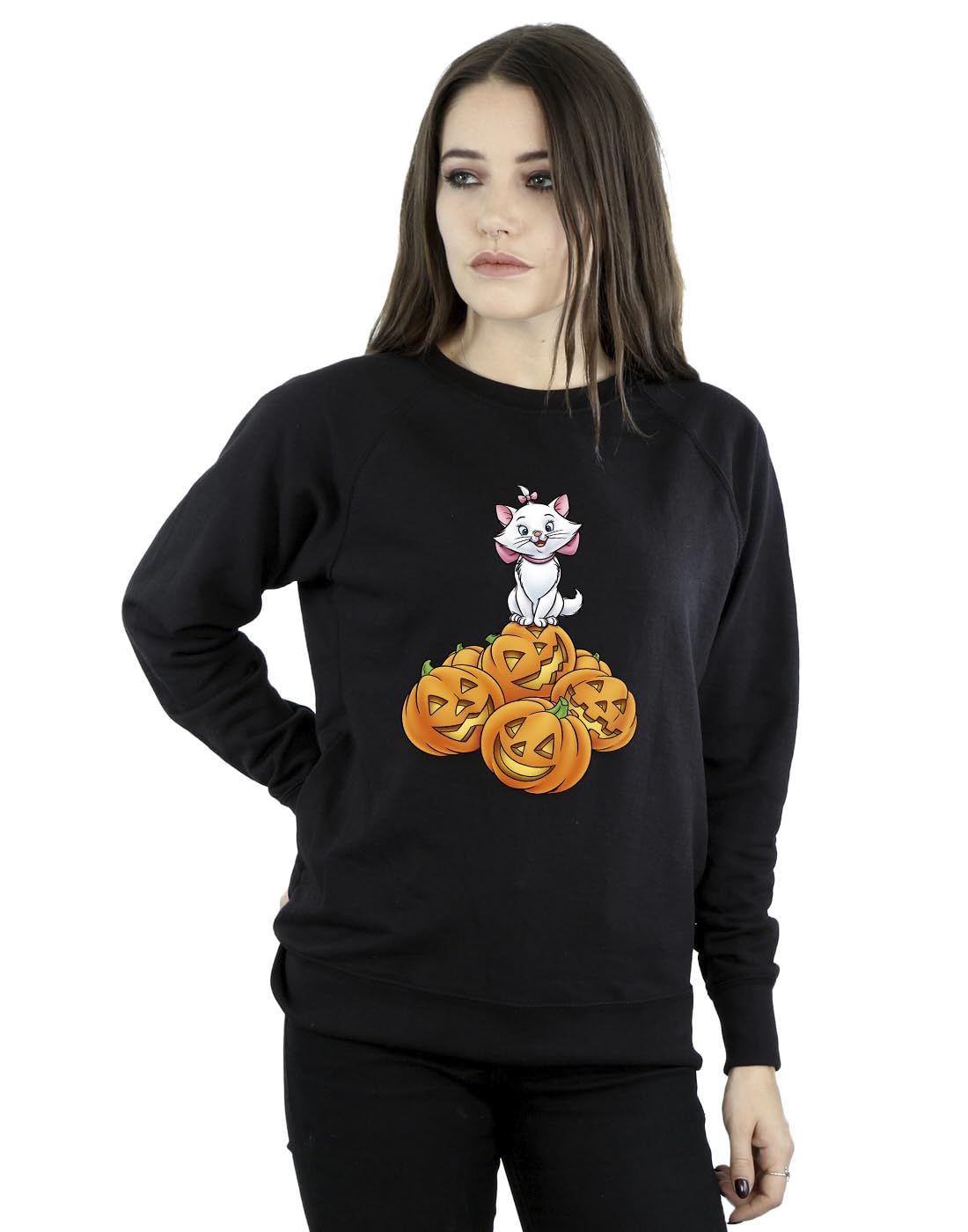 Absolute Cult Women's Black Disney The Aristocats Marie Halloween Pumpkins Sweatshirt Large