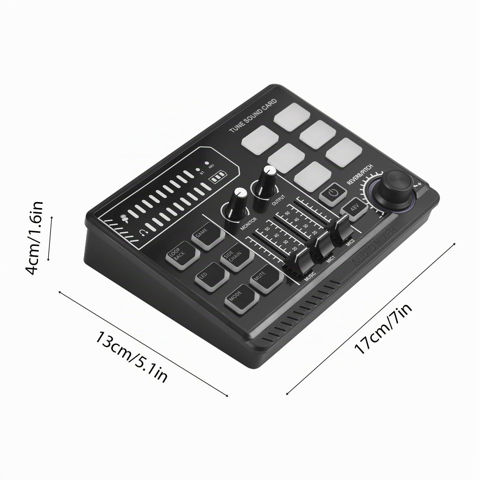 Btuty Gaming Audio Mixer mit 48V Phantom Power, RGB Mischpult für XLR Mikrofon, BT Soundkarte für Streaming
