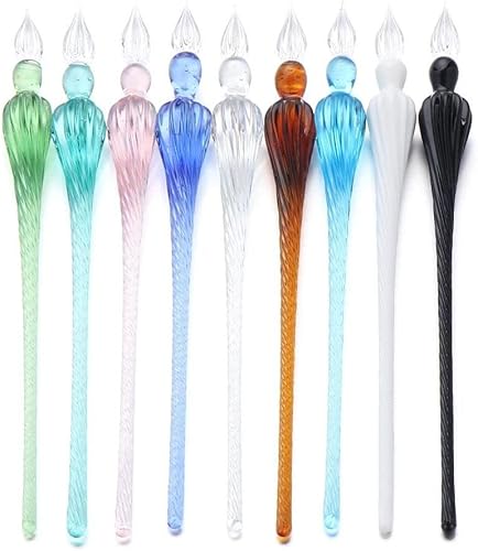 gofidin Pluma de inmersión de cristal vintage 9 uds., suministros de pintura de arte, tinta de llenado, caligrafía de firma pluma estilográfica