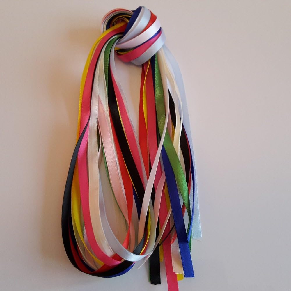 SATIN RIBBON BUNDLE 10 X 1 METRE X 6MM - ASSORTED COLOURS - IDEAL FOR CRAFTS/SCRAPBOOKING/GIFTWRAP/WEDDINGS - CUT LENGTHS SUPPLIED IN CELLO BAG