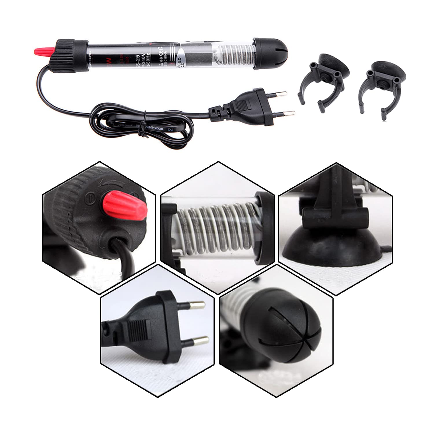 GERUI Ogrzewanie akwarium 60 l, 220 V-240 V, ze wskaźnikiem temperatury, pręt grzewczy do akwarium, długość drutu 80 cm (50 W)