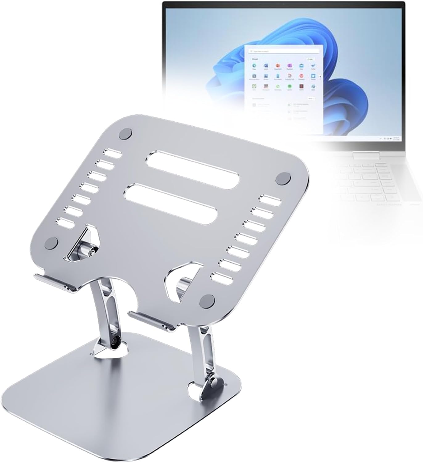BoxWave Stand and Mount Compatible with HP Envy x360 (15t-ew000) - Executive VersaView Stand, Ergonomic Adjustable Viewing Angle Metallic Riser - Metallic Silver