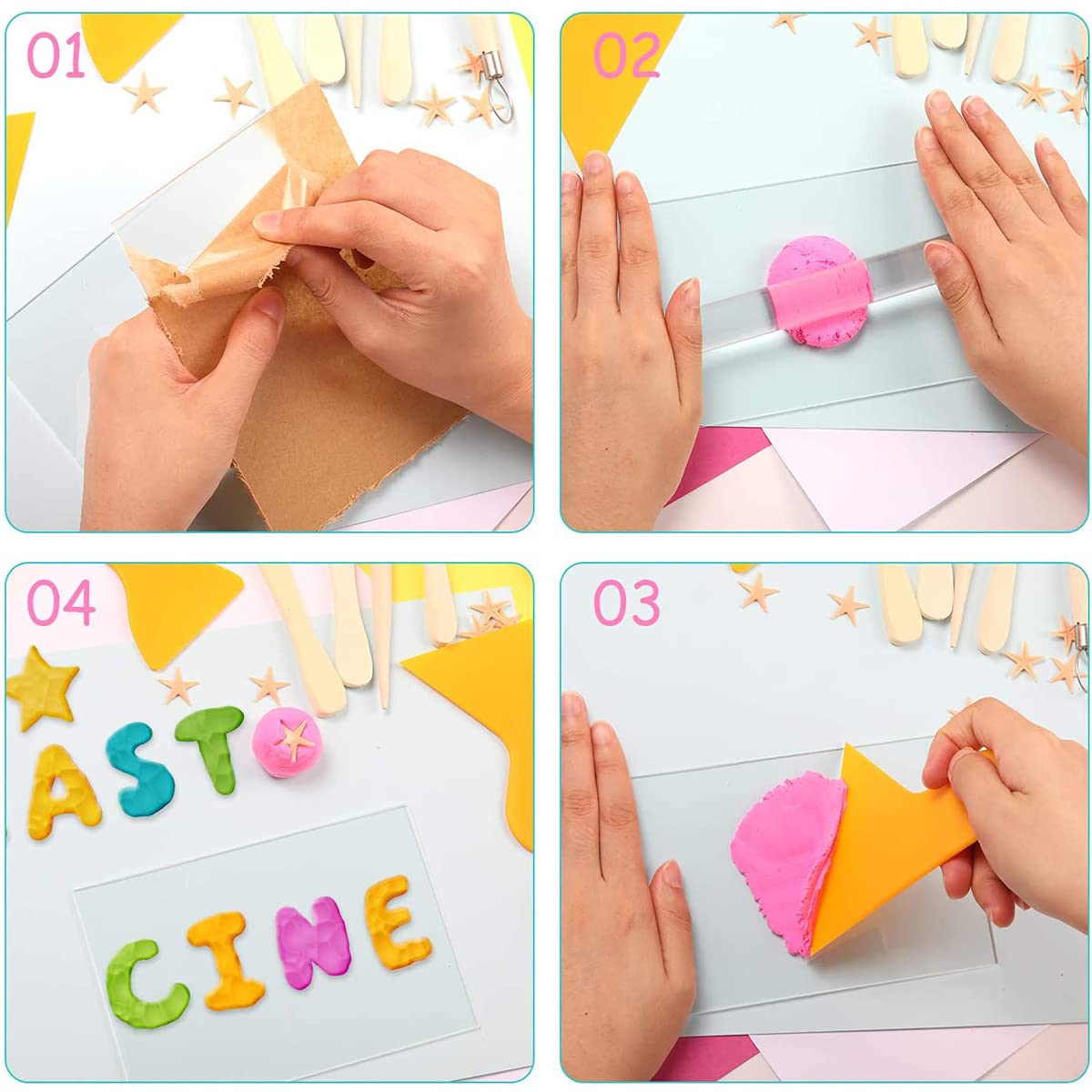 TSKDKIT Acrylkleiroller Set – 25x15 Cm Plaat + Roller 20 Cm – Voor Polymeerklei, Modelleren En Beeldhouwen