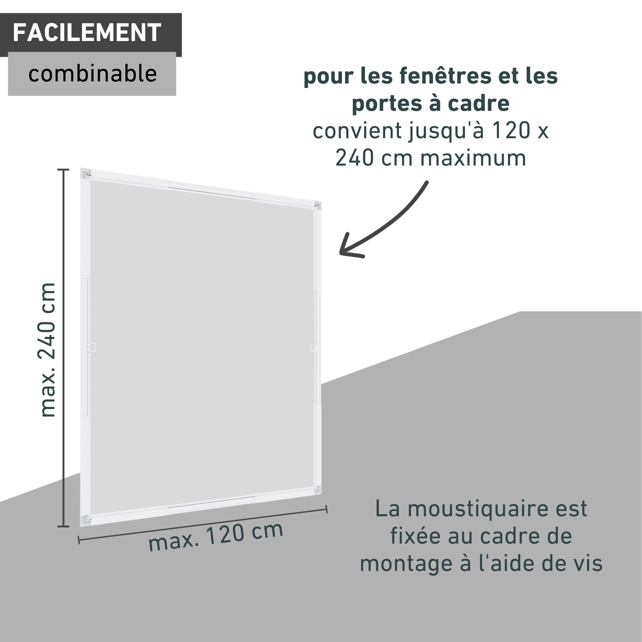 Windhager Moustiquaire Huisserie pour Porte Battante, Cadre de Protection Contre Les Insectes sans perçage pour fenêtres et Portes, 125 x 245 cm, Anthracite