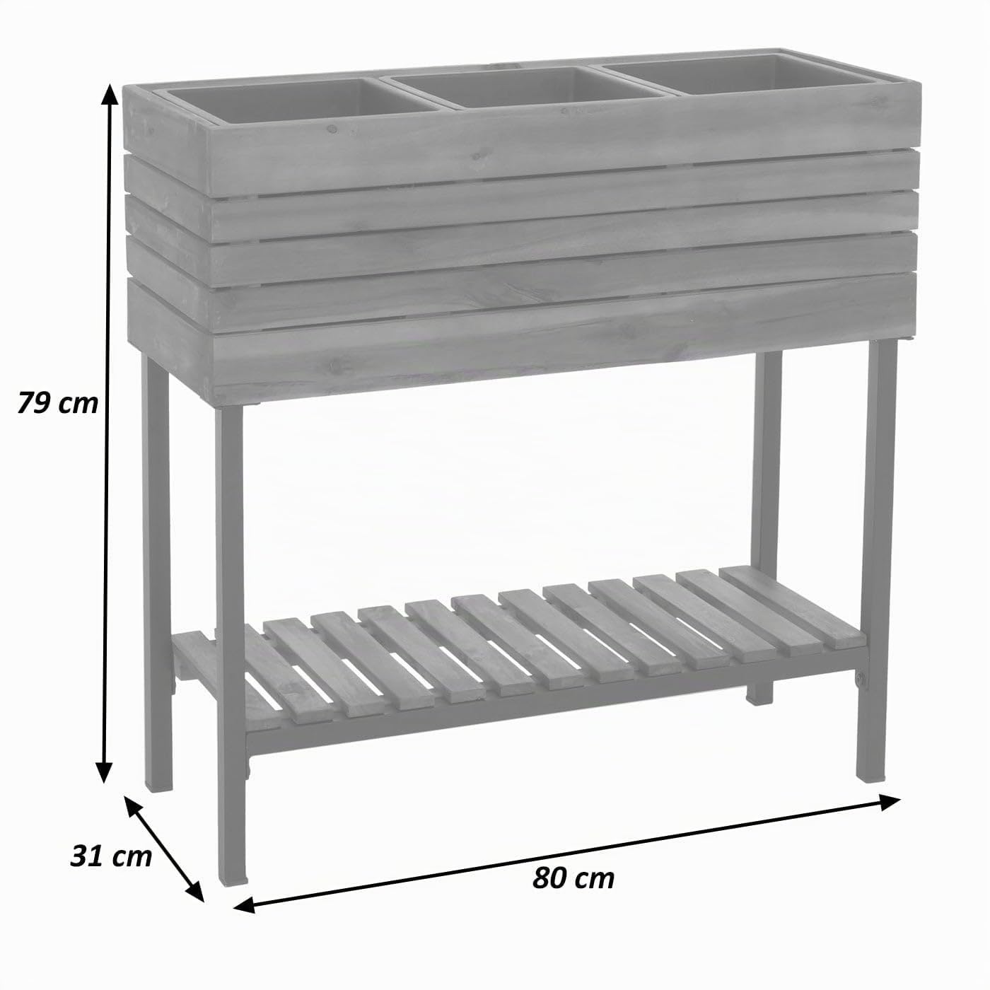 Hochbeet HWC-P84, Pflanzbeet Blumen-/Pflanzkasten Pflanzkübel, Ablage Outdoor Akazie Holz FSC® 79x80x31cm - braun