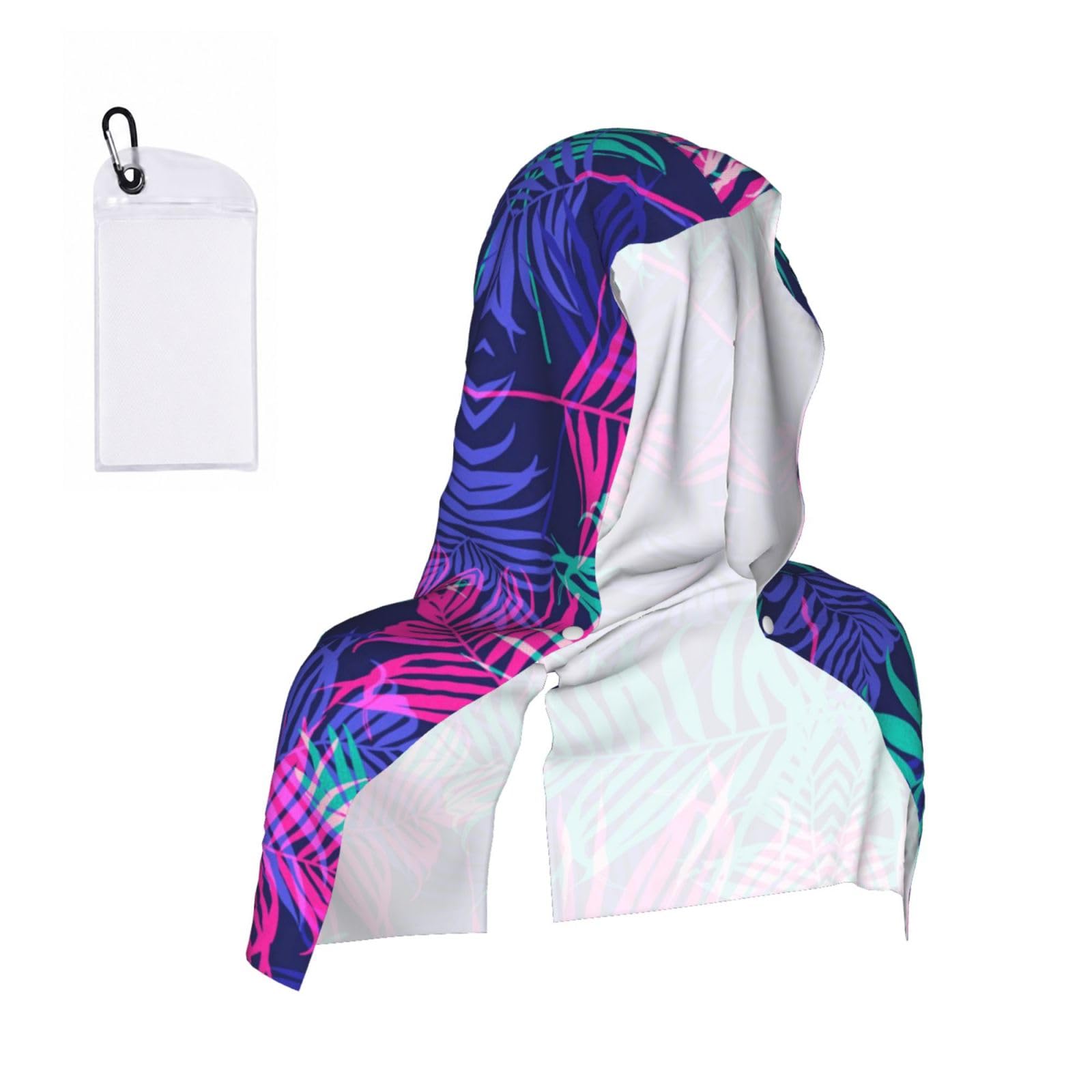 Esnaiuvcd Black Colorful Leaves Print Multifunctional Cooling Hoodie Bandana Portable Sweat Absorbing Design For Beach Workouts Exercise Heat Relief Accessories