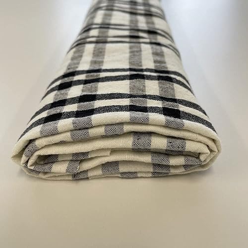 Miniatura 4 de Tela de lino de algodón a cuadros simples blancos y negros  Patrón de tela vibrante para costura, manualidades y decoración del hogar