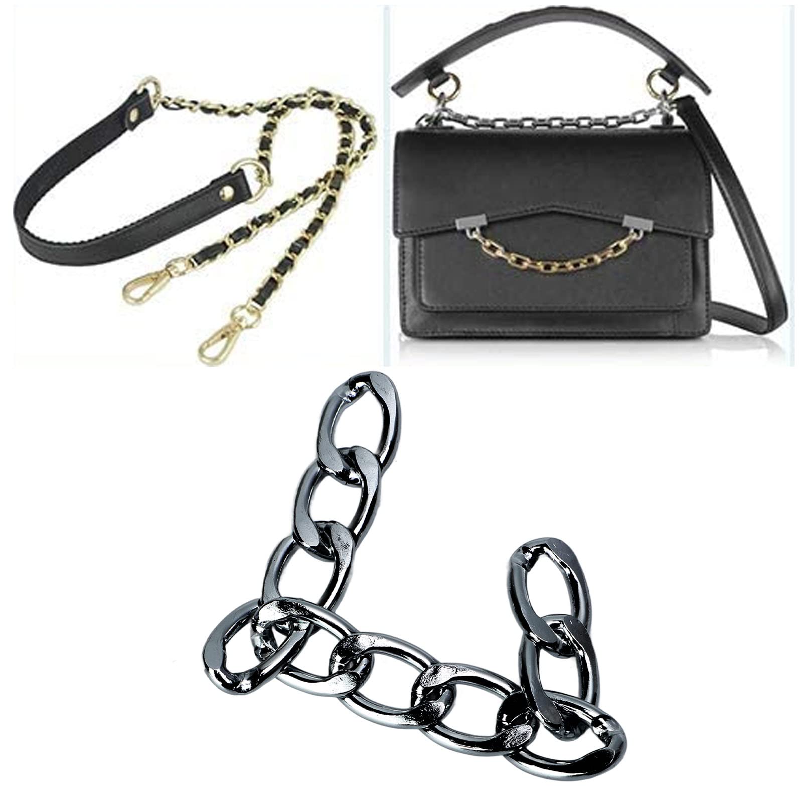 Cadena de monedero de 10 m, correa de cadena plana de metal, cadenas de bordillo, correa de cadena de monedero de aluminio, correa cruzada, accesorios para bolso, cadenas para la fabricación(Gris)