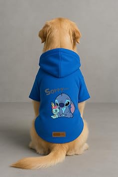 Baskılı İçi Polarlı Köpek Ve Kedi Kıyafeti & Elbisesi - Mavi Renk Kapüşonlu Hoodie Bfb4E Xl