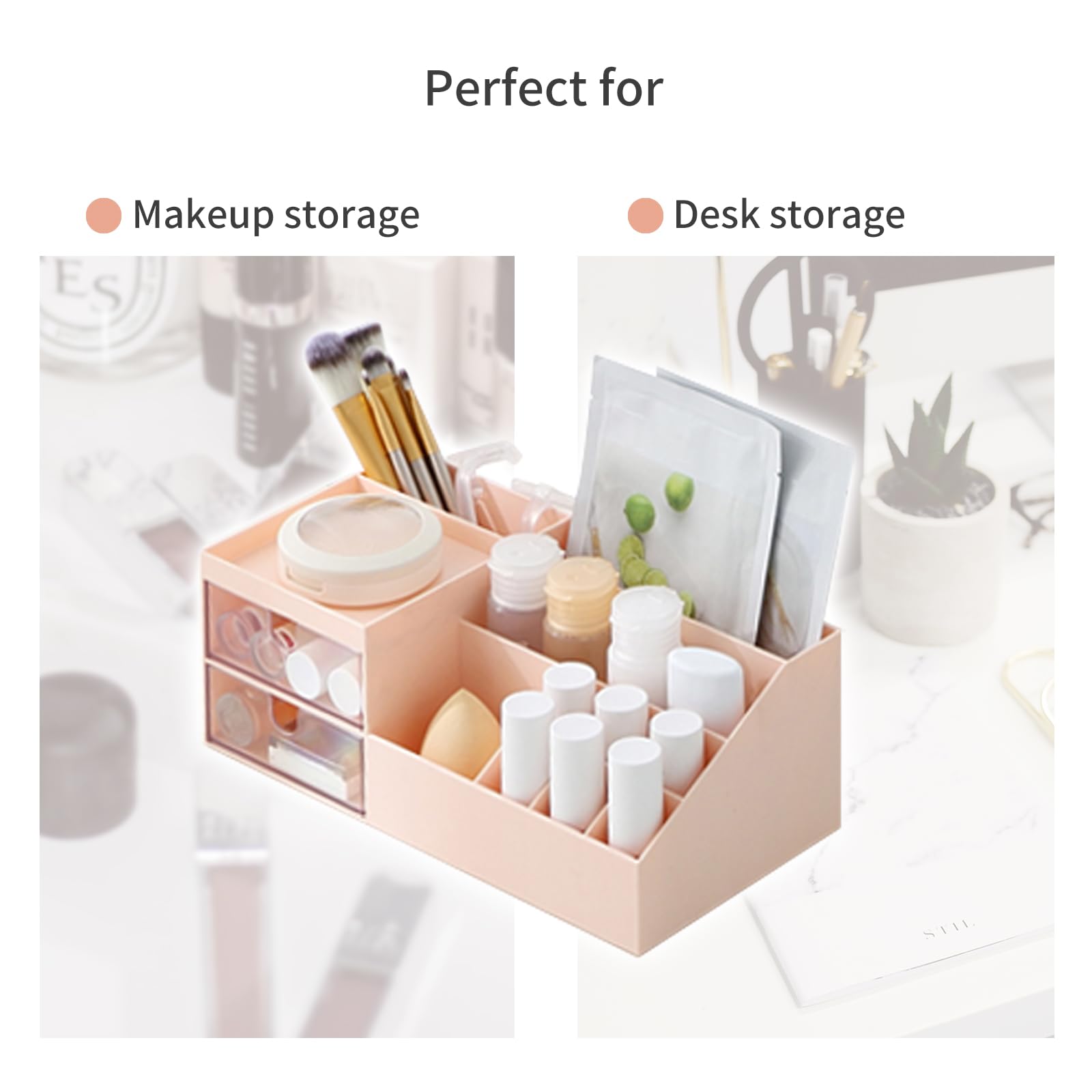 NWK Makeup Organiser Large Cosmetic Brush Holder Display Storage Box Bag Bathroom Dresser Desk Office Storage Organizer with 2 Drawers and 11 Compartments - Image 3