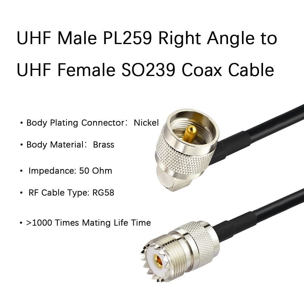Superbat CB UHF męski PL259 do UHF żeński SO239 zworka - kabel koncentryczny RG58 (0,9 m) do anten radiowych VHF, skanera, analizatora, tunera, miernika SWR