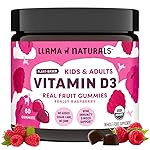 Llama Naturals Vitamin D3, Vegan, Organic Immune Support Supplement, Vitamin D Gummies for Adults and Kids, Real Fruit Gummy Vitamins, Promotes Bone Health, No Added Sugar Cane, Raspberry, 60 Ct