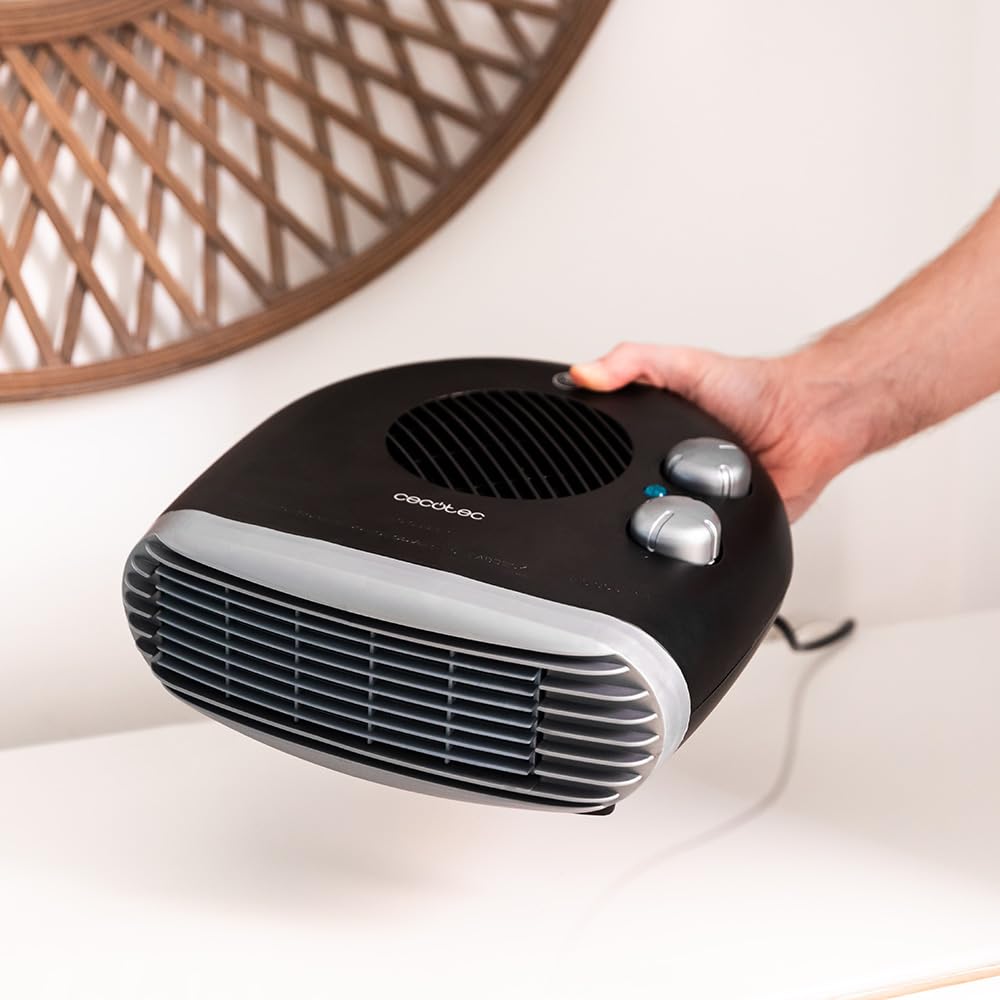 Cecotec Riscaldatore elettrico a basso consumo ReadyWarm 2000 Max Horizon Black. Termoventilatore da 2000 W, 3 modalità, termostato regolabile, uso semplice, area di copertura 20 m2, nero