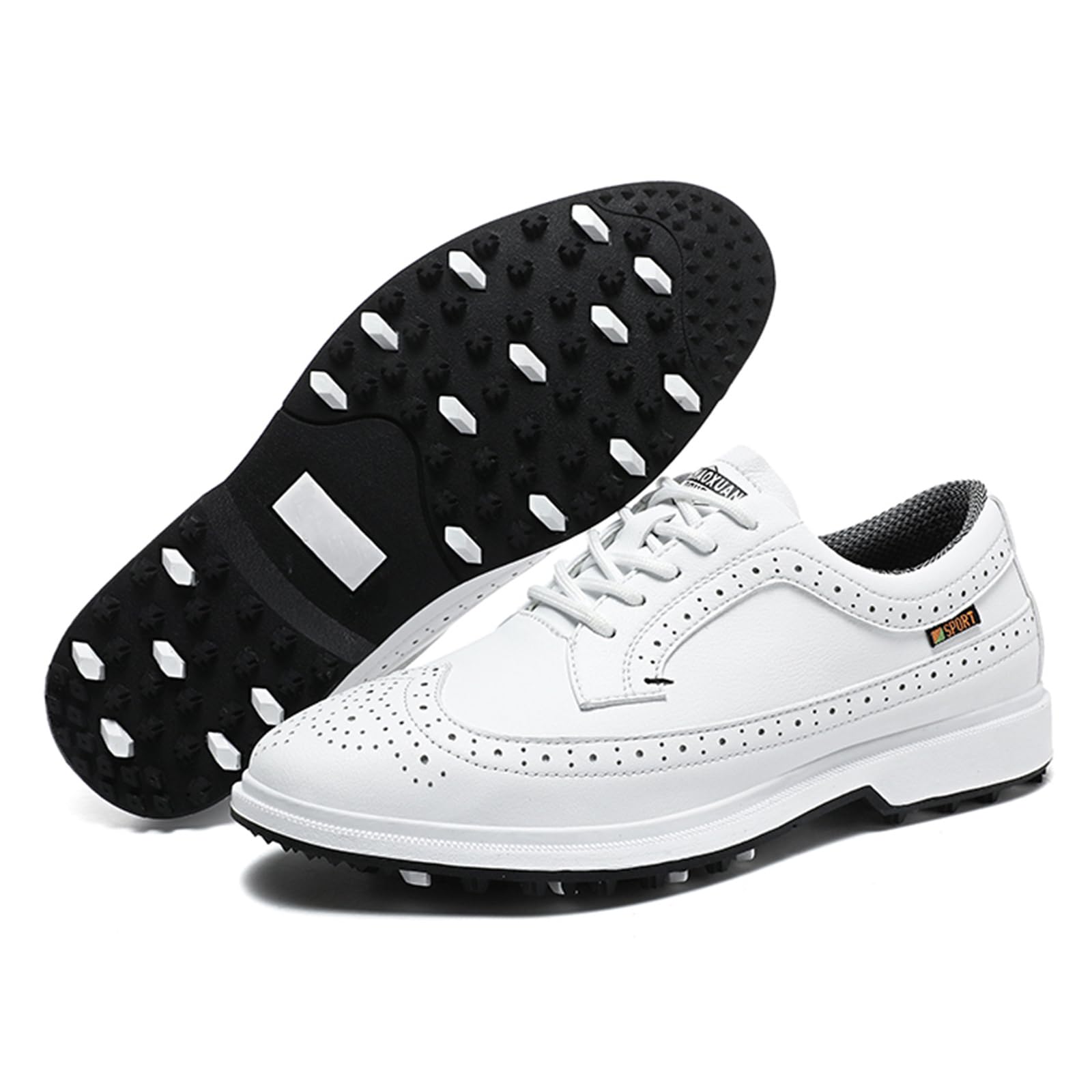 Scarpe Eleganti da Golf da Uomo Stringate in Pelle Oxford Antiscivolo Senza Tacchetti per Passeggiate Casual