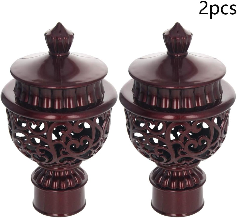 Auniwaig Curtain Rod Cap Finials Retro Hollow Head Caps, Red, 2 PCS