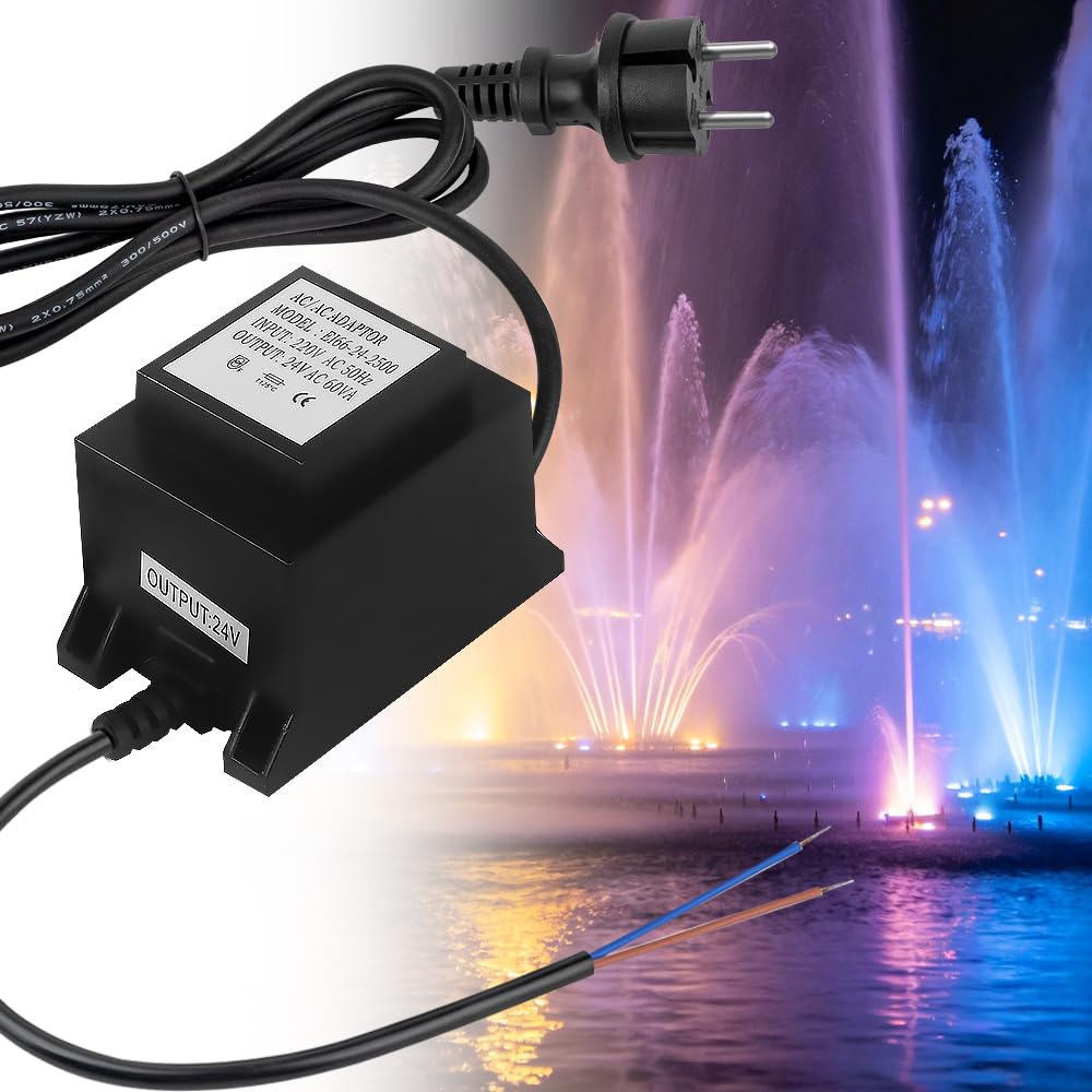 Transformador 220V a 24V, AC/AC 15W Transformador, IP68 Impermeable, Fuente Alimentacion con Enchufe, Fuente Alimentación 24V para Iluminación LED y Bombas de Estanque
