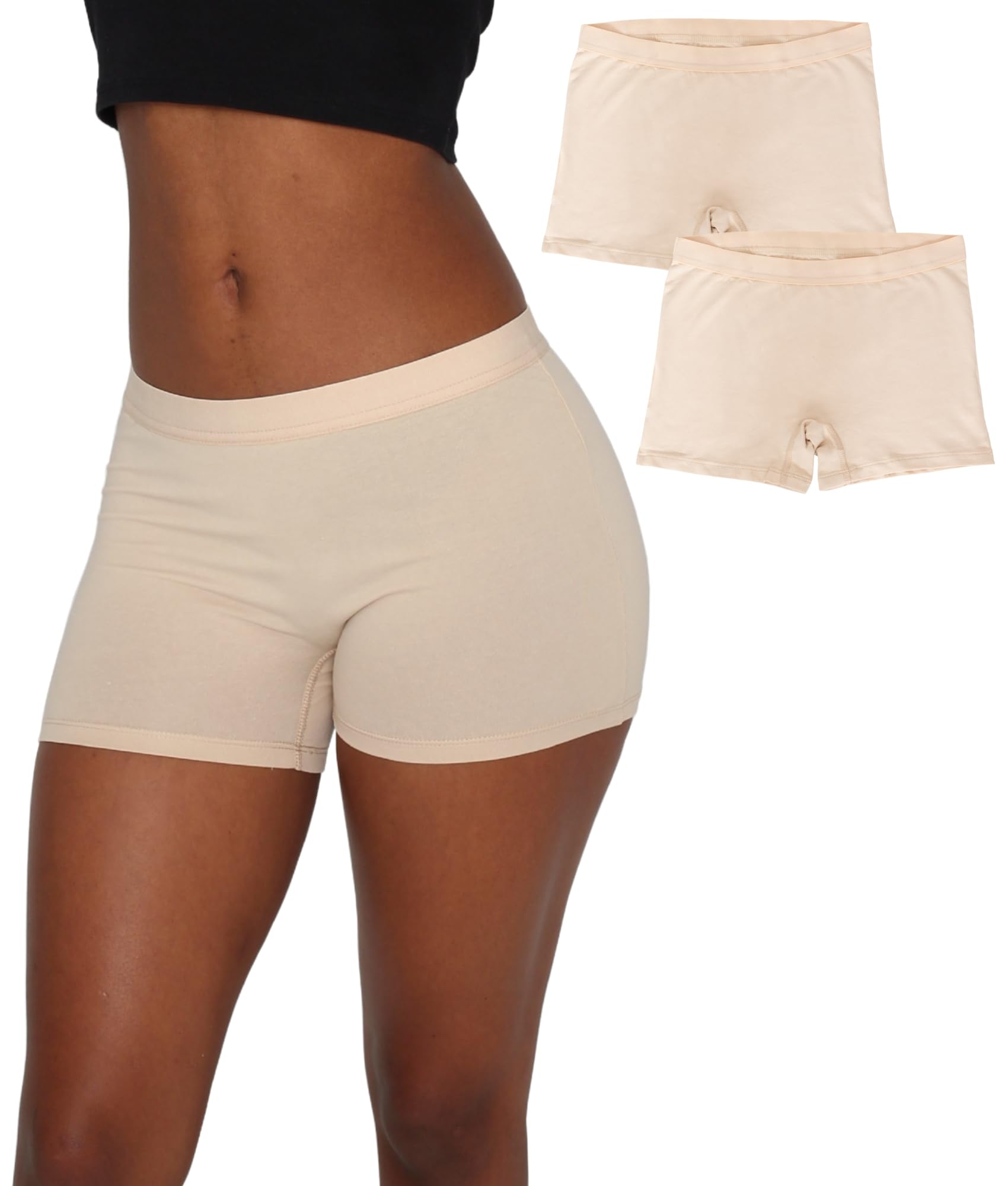 EVARI Women's Boyshort Panties Comfortable Cotton Underwear Boxer Briefs with Cotton Crotch, Beige, XL