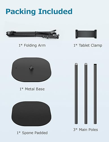 Miniatura 8 de Soporte de suelo para tablet, soporte de piso para iPad con base estable, rotación de 360, soporte ajustable para tableta, compatible con iPad,