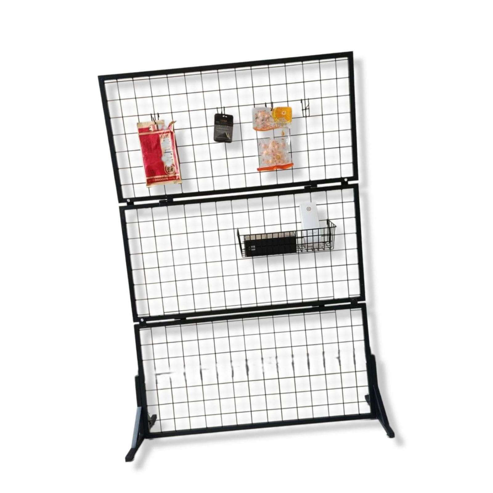 Estantería de Pared de Malla metálica Negra de Doble Cara con Ruedas: una estantería Multifuncional para comercios, oficinas y hogares, Ideal para exhibir mercancía, Ropa, Accesorios, etc.